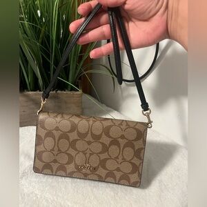 Coach Tan and Black Signature Crossbody Bag